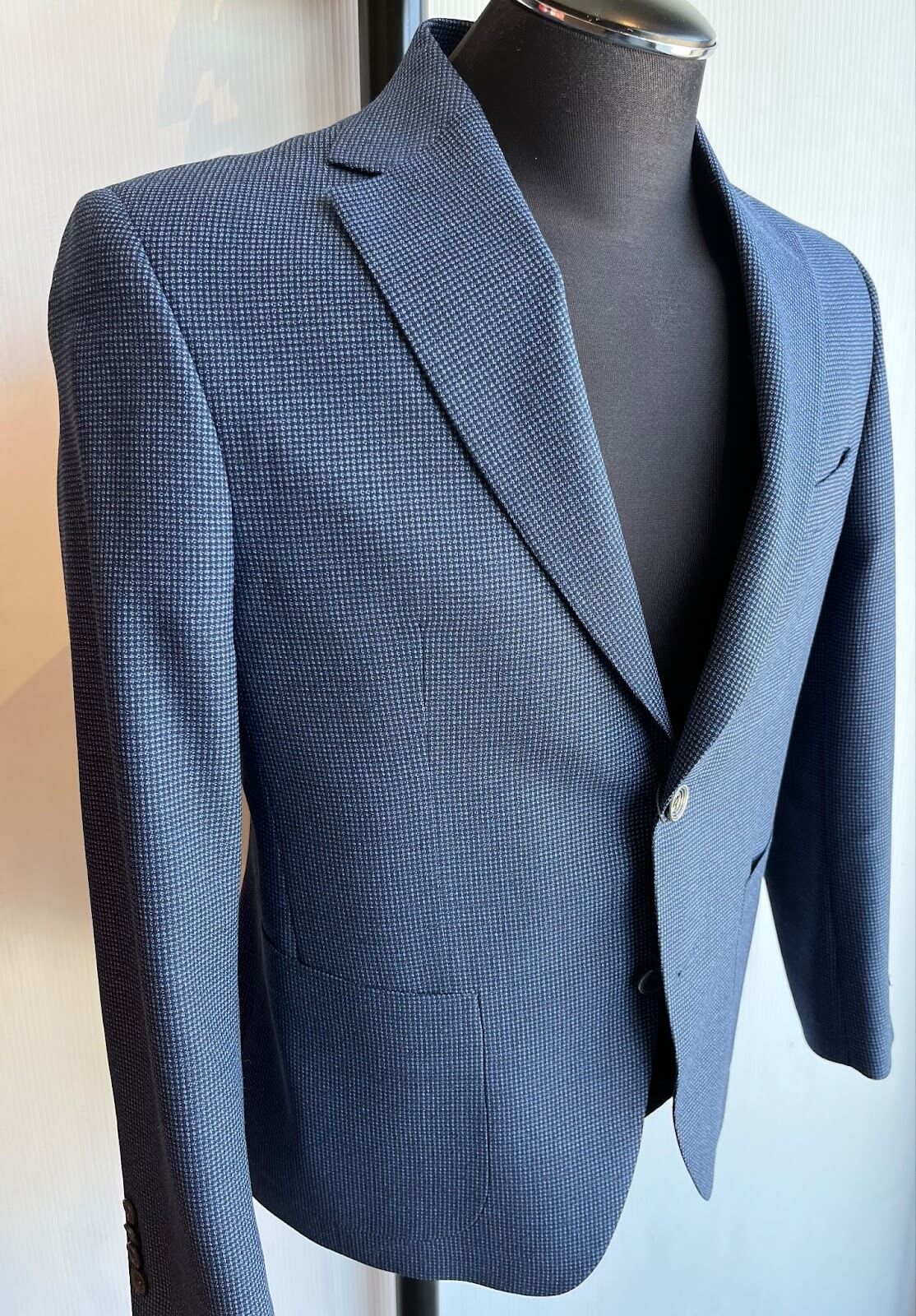 Navy with blue tone-on-tone micro pattern - Robbie Brown Menswear