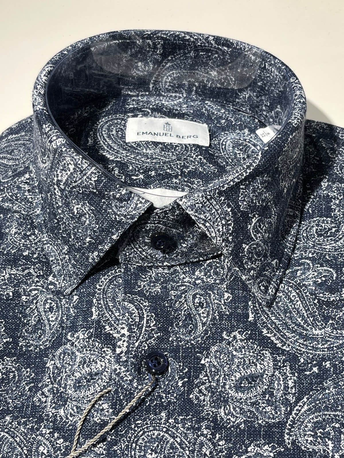 Navy with winter-white paisley